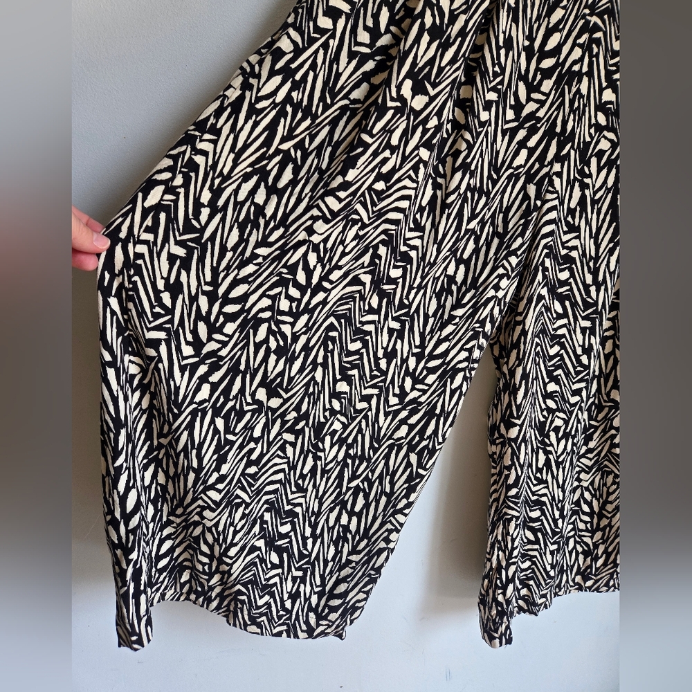 FAT FACE Black and Cream Patterned Flowy Wide Leg Lightweight Viscose Pants